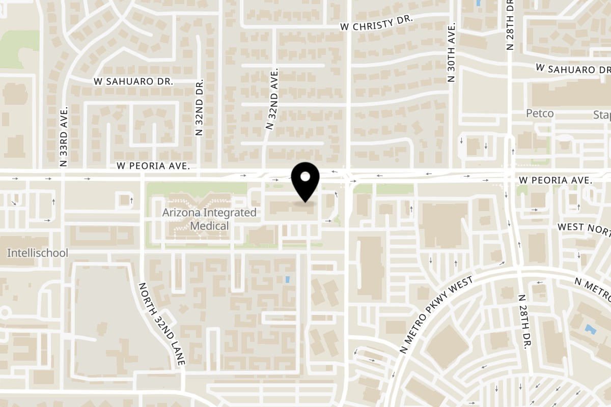 Map showing the location of Taco Night & Tequila on 3121 W Peoria Ave Unit 104 in Phoenix